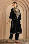 Buy_Gulabo Jaipur_Blue Velvet Embroidery V-neck Chitra Kurta And Pant Set_at_Aza_Fashions