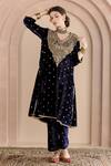 Buy_Gulabo Jaipur_Blue Velvet Embroidery V-neck Chitra Kurta And Pant Set_Online_at_Aza_Fashions