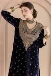 Shop_Gulabo Jaipur_Blue Velvet Embroidery V-neck Chitra Kurta And Pant Set_Online_at_Aza_Fashions