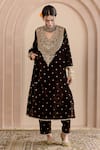 Buy_Gulabo Jaipur_Brown Velvet Embroidered Zardosi V Neck Chitra Kurta And Pant Set _at_Aza_Fashions