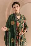 Gulabo Jaipur Green Cotton Embroidery V-neck Shaila Block Print Anarkali Pyjama Set at Aza Fashions Gulabo Jaipur_Green Cotton Embroidery V-neck Shaila Block Print Anarkali Pyjama Set _at_Aza_Fashions