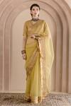 Buy_Gulabo Jaipur_Gold Organza Gota Patti, Embroidery, Diamonds V-neck Gulbahaar Border Saree Set_at_Aza_Fashions