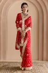 Gulabo Jaipur_Red Organza Printed Bandhej V Neck Gulshan Saree Set_Online_at_Aza_Fashions