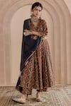 Gulabo Jaipur_Blue Cotton Block Printed Floral V Neck Shaila Anarkali Pyjama Set _Online_at_Aza_Fashions