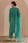 Shop_Gulabo Jaipur_Green Cotton, Organza Embroidery Round Shriya Floral Block Print Kurta Pant Set _at_Aza_Fashions