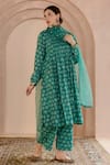 Gulabo Jaipur_Green Cotton, Organza Embroidery Round Shriya Floral Block Print Kurta Pant Set _Online_at_Aza_Fashions