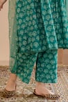 Buy_Gulabo Jaipur_Green Cotton, Organza Embroidery Round Shriya Floral Block Print Kurta Pant Set _Online_at_Aza_Fashions