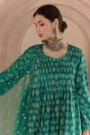 Shop_Gulabo Jaipur_Green Cotton, Organza Embroidery Round Shriya Floral Block Print Kurta Pant Set _Online_at_Aza_Fashions