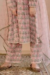 Buy_Gulabo Jaipur_Peach Cotton, Organza Embroidery Round Neck Shriya Block Print Kurta Pant Set _Online_at_Aza_Fashions