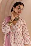Gulabo Jaipur White Cotton Embroidery V-neck Sparrow Floral Pattern Anarkali Pyjama Set at Aza Fashions Gulabo Jaipur_White Cotton Embroidery V-neck Sparrow Floral Pattern Anarkali Pyjama Set _at_Aza_Fashions