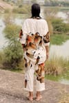 Shop_Kharakapas_Brown Cotton Collared Myna Art Print Tunic And Trouser Set _at_Aza_Fashions