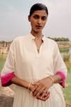 Shop_Kharakapas_Off White Mul Cotton Mandarin Collar Sunbird Maxi Dress  _Online_at_Aza_Fashions