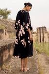 Kharakapas_Black Cotton V-neck Quail Lino Print Dress _Online_at_Aza_Fashions