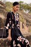 Buy_Kharakapas_Black Cotton V-neck Quail Lino Print Dress _Online_at_Aza_Fashions