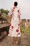 Shop_Kharakapas_Off White Cotton V-neck Pomarine Lino Print Dress _at_Aza_Fashions