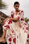 Buy_Kharakapas_Off White Cotton V-neck Pomarine Lino Print Dress _Online_at_Aza_Fashions