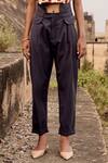 Kharakapas_Grey Twill, Cotton High Waist Trouser _Online_at_Aza_Fashions