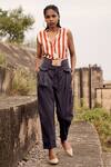 Kharakapas_Grey Twill, Cotton High Waist Trouser _at_Aza_Fashions