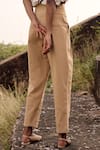 Buy_Kharakapas_Beige Oxford, Cotton High Waist Trouser _Online_at_Aza_Fashions