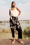 Buy_Kharakapas_Black Mul Cotton Printed Lino Panelled Trouser _at_Aza_Fashions