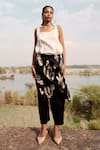 Kharakapas_Black Mul Cotton Printed Lino Panelled Trouser _Online_at_Aza_Fashions