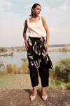 Buy_Kharakapas_Black Mul Cotton Printed Lino Panelled Trouser _Online_at_Aza_Fashions
