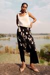 Kharakapas_Black Mul Cotton Printed Lino Panelled Trouser _at_Aza_Fashions