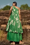 Shop_Kharakapas_Green Cotton Asymmetric Forest Lino Print Layered Dress _at_Aza_Fashions