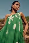 Kharakapas_Green Cotton Asymmetric Forest Lino Print Layered Dress _Online_at_Aza_Fashions