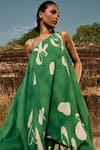 Buy_Kharakapas_Green Cotton Asymmetric Forest Lino Print Layered Dress _Online_at_Aza_Fashions