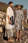 Buy_Kharakapas_Black Mul Cotton Printed Stripe Round Neck Emu Dress _at_Aza_Fashions