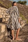 Shop_Kharakapas_Black Mul Cotton Printed Stripe Round Neck Emu Dress _at_Aza_Fashions