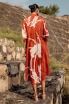 Shop_Kharakapas_Red Mul Cotton Printed Lino Collar Eider Dress _at_Aza_Fashions