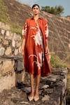 Kharakapas_Red Mul Cotton Printed Lino Collar Eider Dress _Online_at_Aza_Fashions