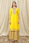 Samyukta Singhania_Yellow Kurta And Palazzo Georgette Embroidered Gotapatti Gota Embellished Set _Online_at_Aza_Fashions