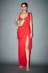 Buy_Itrh_Red Chiffon And Net Embellished Jaimie Pre-draped Saree With Blouse  _at_Aza_Fashions