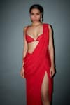 Buy_Itrh_Red Chiffon And Net Embellished Jaimie Pre-draped Saree With Blouse  _Online_at_Aza_Fashions