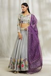 Buy_Divya Kanakia_Grey Lehenga And Blouse Silk Printed Floral Round Placement Set _at_Aza_Fashions