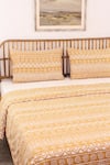 Shop_House This_Yellow Cotton Ethnic Stripe Print Kullu Patti Duvet Cover _at_Aza_Fashions