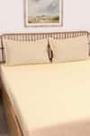 Shop_House This_Beige Cotton Satin Ginger Solid Fitted Bedsheet Set _at_Aza_Fashions