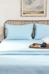 Buy_House This_Blue Cotton Satin Juniper Solid Fitted Bedsheet Set _at_Aza_Fashions