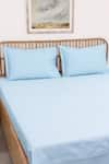 Shop_House This_Blue Cotton Satin Juniper Solid Fitted Bedsheet Set _at_Aza_Fashions