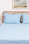 Buy_House This_Blue Cotton Satin Juniper Solid Fitted Bedsheet Set _Online_at_Aza_Fashions