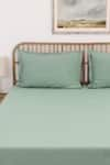 Buy_House This_Green Cotton Satin Sage Solid Fitted Bedsheet Set _Online_at_Aza_Fashions