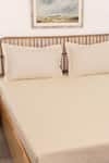 Buy_House This_Off White Cotton Satin Sesame Solid Fitted Bedsheet Set _at_Aza_Fashions