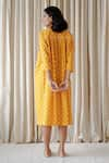 Shop_Vanaras_Yellow Organic Cotton Printed Polka Dots Notched Maple Gathered Dress _at_Aza_Fashions