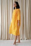 Shop_Vanaras_Yellow Organic Cotton Maple Polka Dot Print Gathered Dress _Online_at_Aza_Fashions