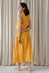 Shop_Vanaras_Yellow Organic Cotton Polka Dot Block Print Top And Skirt Set_at_Aza_Fashions