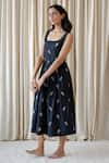 Buy_Vanaras_Black Organic Cotton Embroidered Motif Square Belle Midi Dress _Online_at_Aza_Fashions