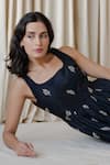 Shop_Vanaras_Black Organic Cotton Embroidered Motif Square Belle Midi Dress _Online_at_Aza_Fashions